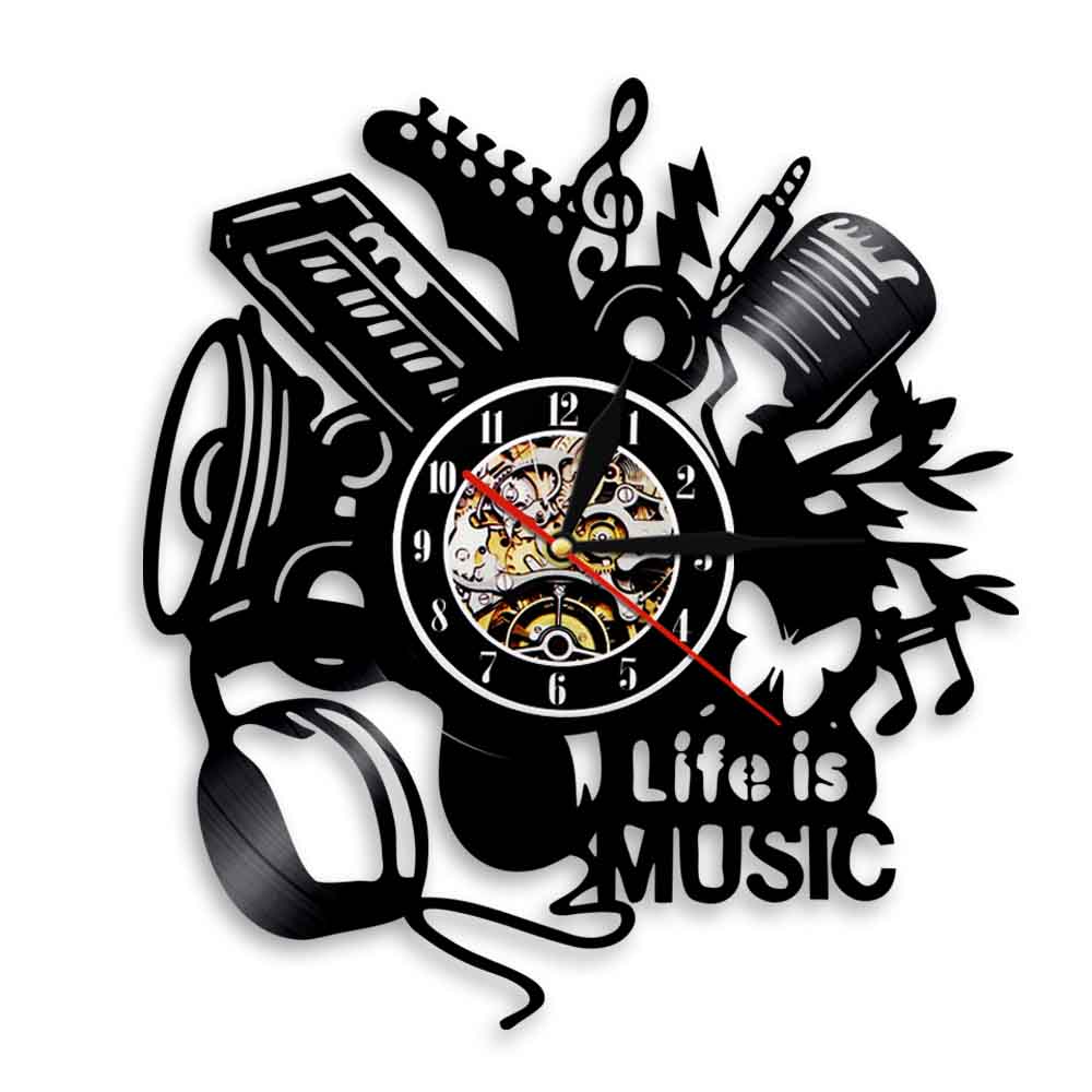 Horloge murale Vintage en vinyle avec musique Life Is, horloge murale, musique Antique, Vintage, enregistrement, maison, idée , LED 3D