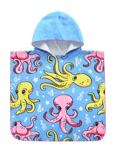 Printed Mricrofiber Bath Towel Poncho With Hooded Changing Robe For Kids Swimming Beach Towel Bathrobe Beachwear: 1