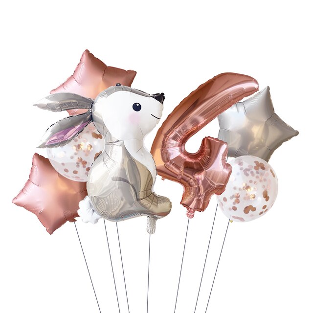 Globos de con temática de cuento de hadas para niñas, decoración con de conejo, rosa, estrella plateada, 32 pulgadas, 6 piezas: 4