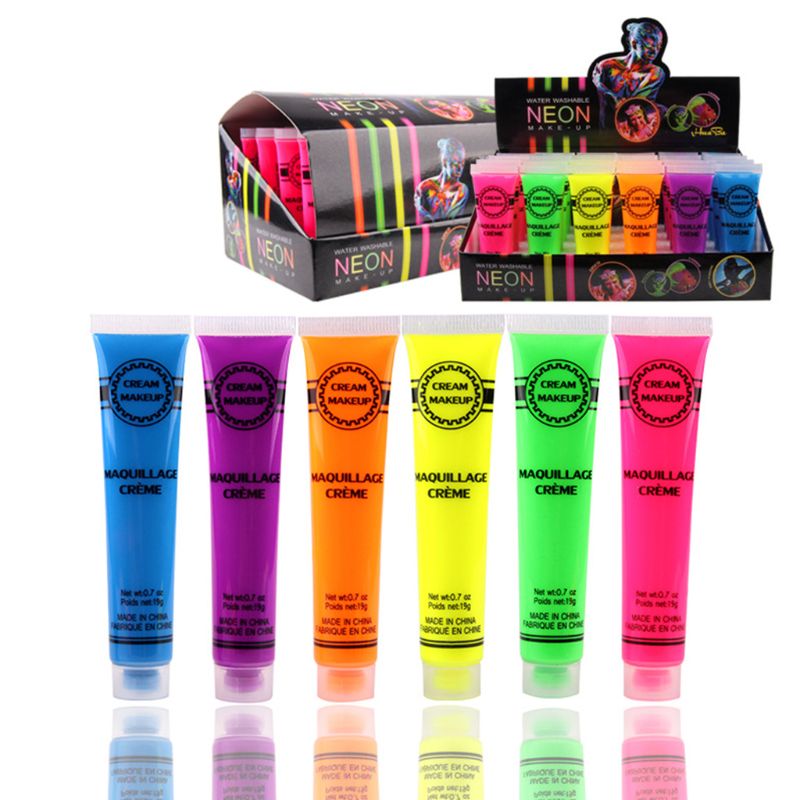 6 Stuks Set Gezicht & Body Verf Neon Glow In The Dark Voor Rave Festival Party