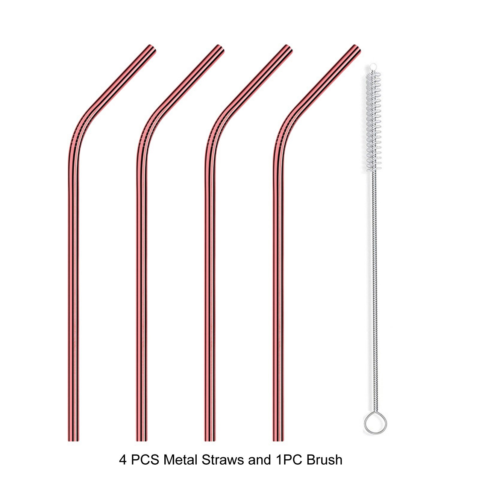 House Reusable Stainless Steel Straws Metal Straight Bent Drinking Straws with Cleaner Brush Reusable Straw Party Bar Accessorie: Red