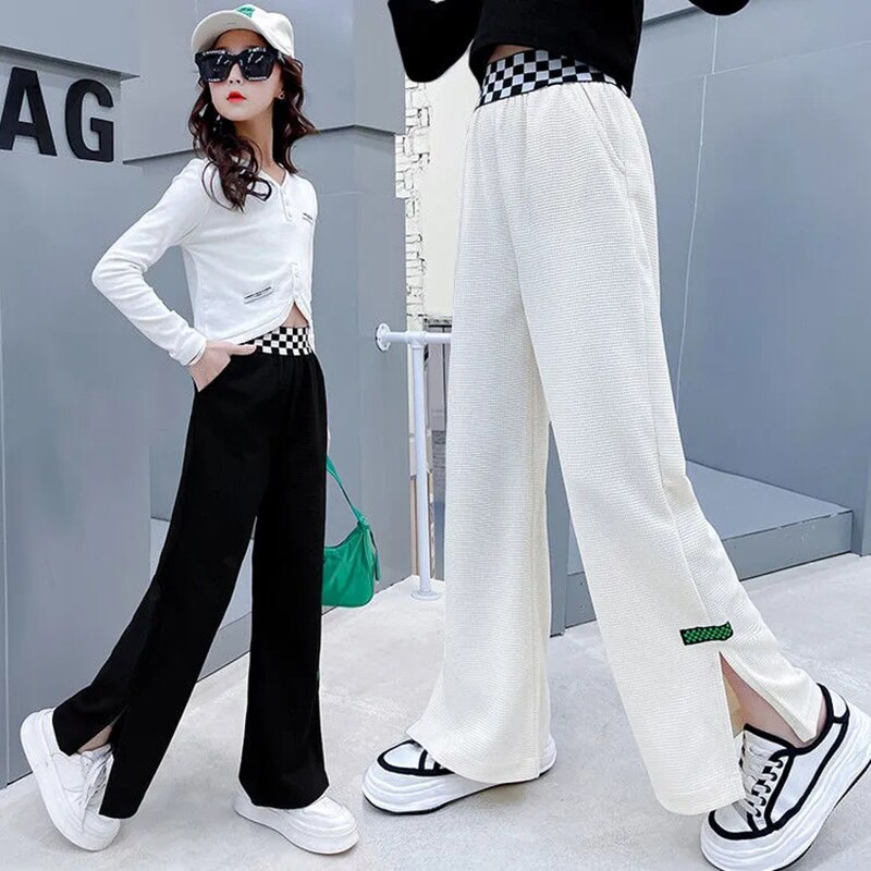 Pantaloni per ragazze adolescenti pantaloni a gamba larga 2022 primavera estate Fashion Design Cotton 4 6 8 10 12 14 15 anni pantaloni sportivi per bambini
