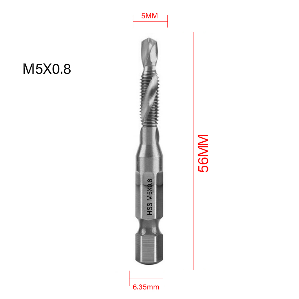 Titanium Plated Hex Shank HSS Screw Thread Metric Tap Drill Bits Screw Machine Compound M3 M4 M5 M6 M8 M10 Hand Tools: ZT22-1PCS Silver-C