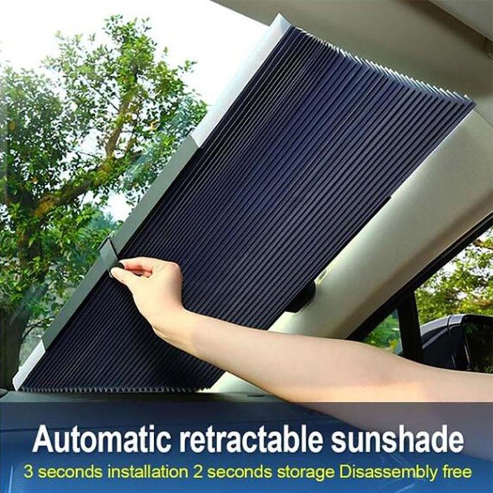 thumbnail image 2 of ICLOVER Automatic Retractable Car Windshield Sun Shade - Front, UV Protector, Silver, 25-50" Wide 2 of 5