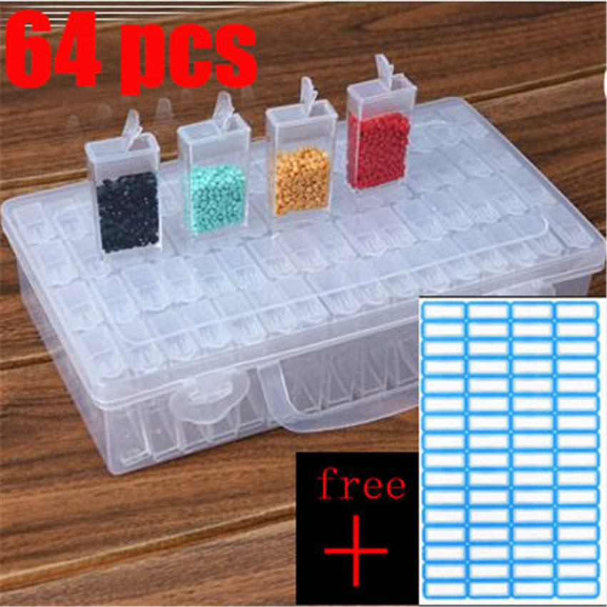 Grote Diamant Schilderen Tool Container Diamant Borduurwerk Stone Opslag Accessoire Mozaïek Gemak Doos Met Gratis Sticker: 64pcs