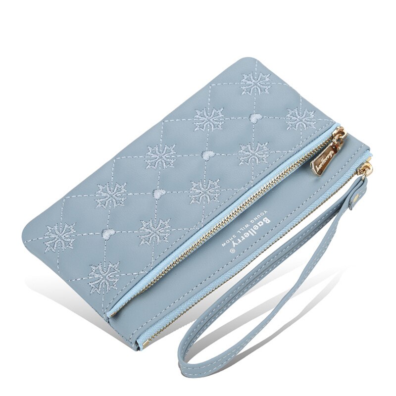 Cartera larga bordada coreana para mujer, bolso de mano de gran capacidad con cremallera, Cartera de: blue