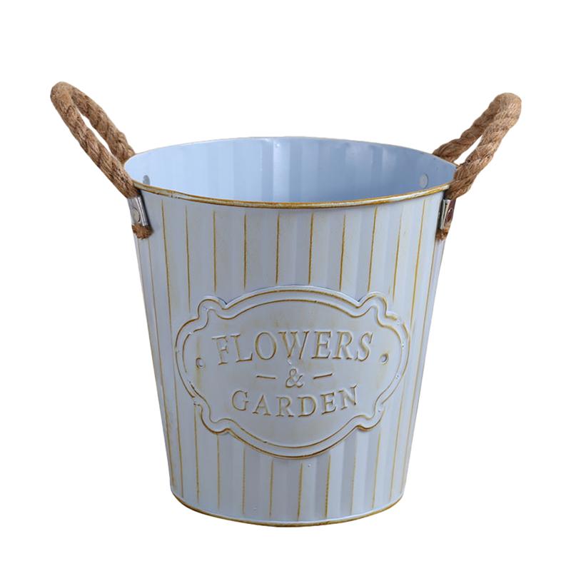 Maison Pot de fleur seau décor fleur boutique métal seau fer chanvre corde fleur seau bureau plante Pot ornement (grande taille): 17X15.5cm