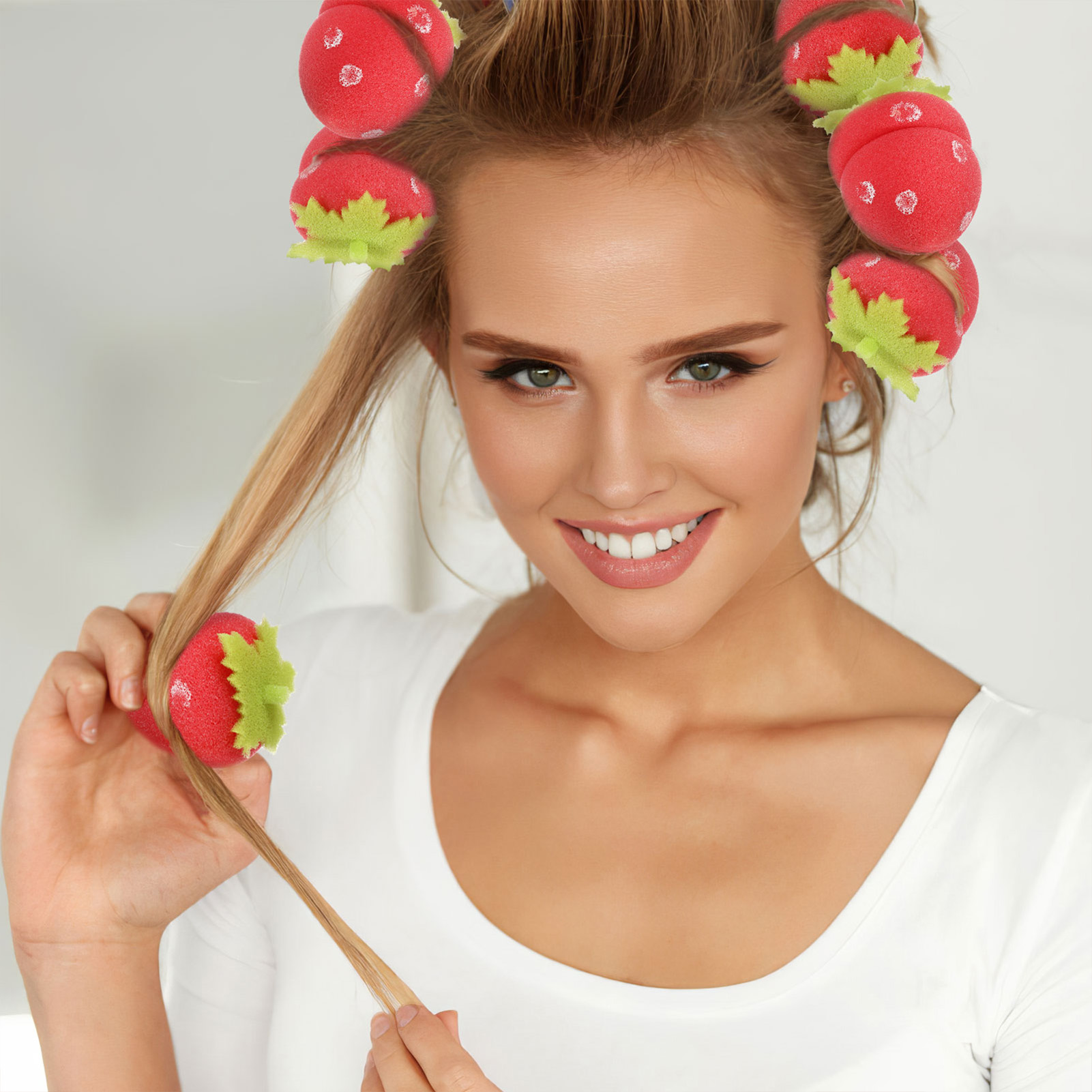 Rulos de pelo de espuma de fresa para mujer, herramienta de rizador de esponja sin calor, peinado diario, rizador esponjoso, rulos de pelo manuales, 1/6/12 Uds.