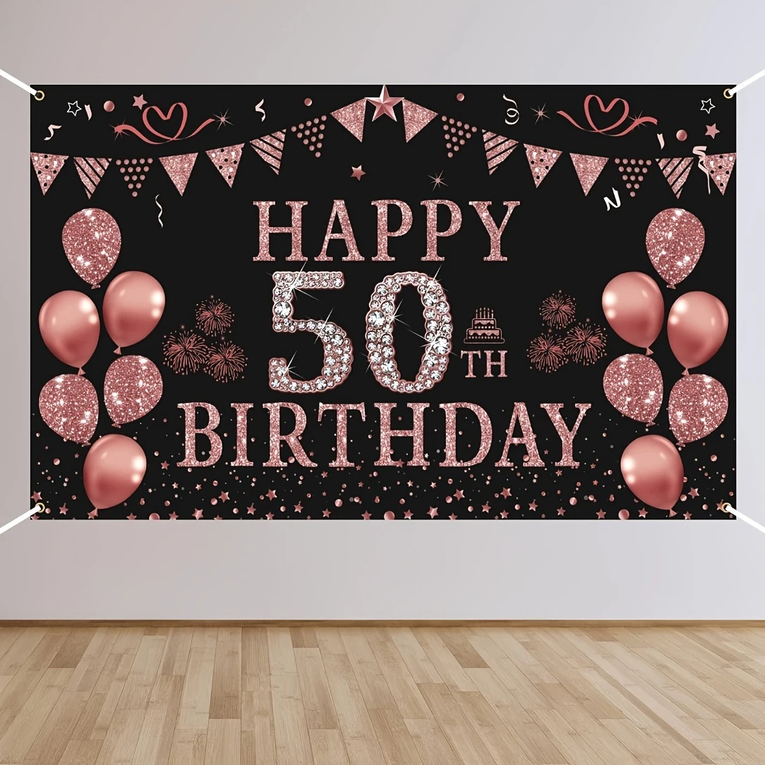 Female 50th Birthday Decoration - Rose Gold 50th Birthday Banner Background 50th Birthday Party Supporting Photography