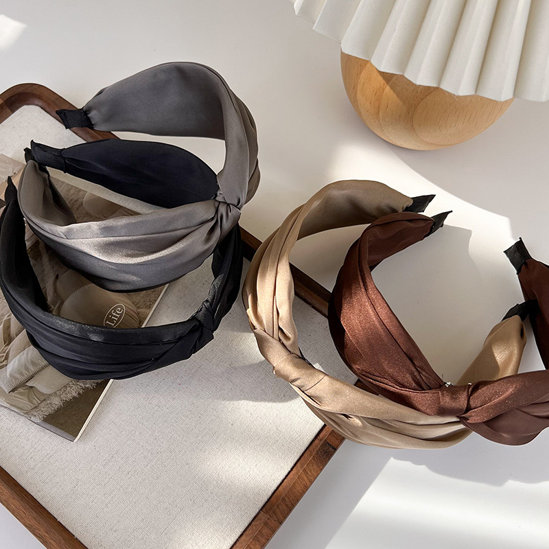 Diademas anudadas de satén de Color café Retro para mujer, diadema con temperamento, aro para el pelo, accesorios para el cabello de femenina