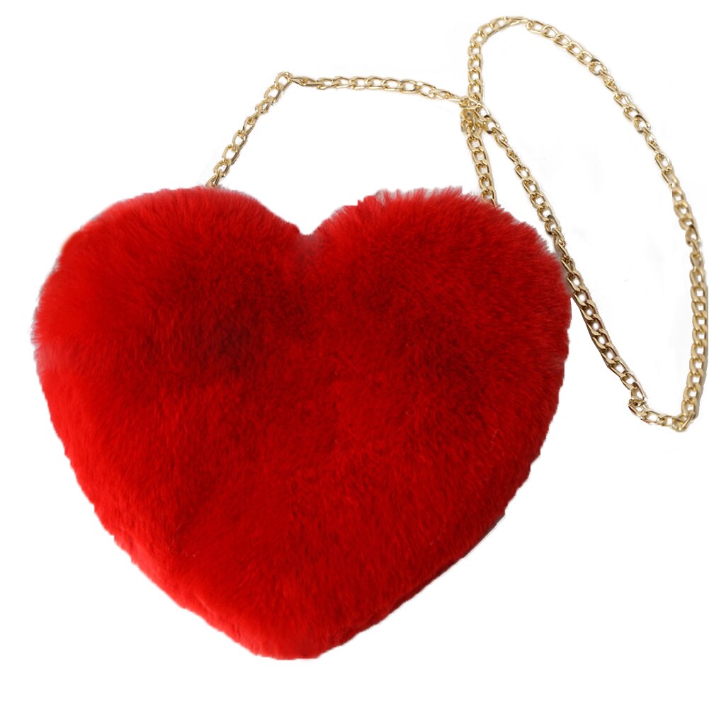 Offre spéciale femmes en peluche amour poilu sac en forme de coeur saint valentin en forme de coeur sac femme chaîne sac de messager: Rouge