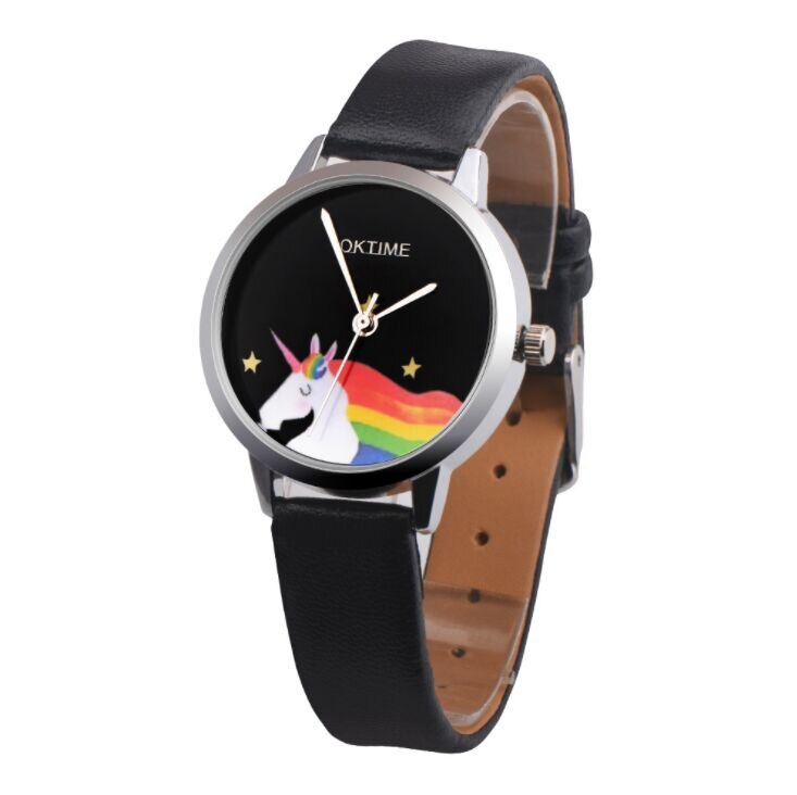 eenhoorn Mode vrouwen jurk Analoge Pols quartz Horloge Unisex horloges vrouwen casual horloge Kinderen Horloge: black