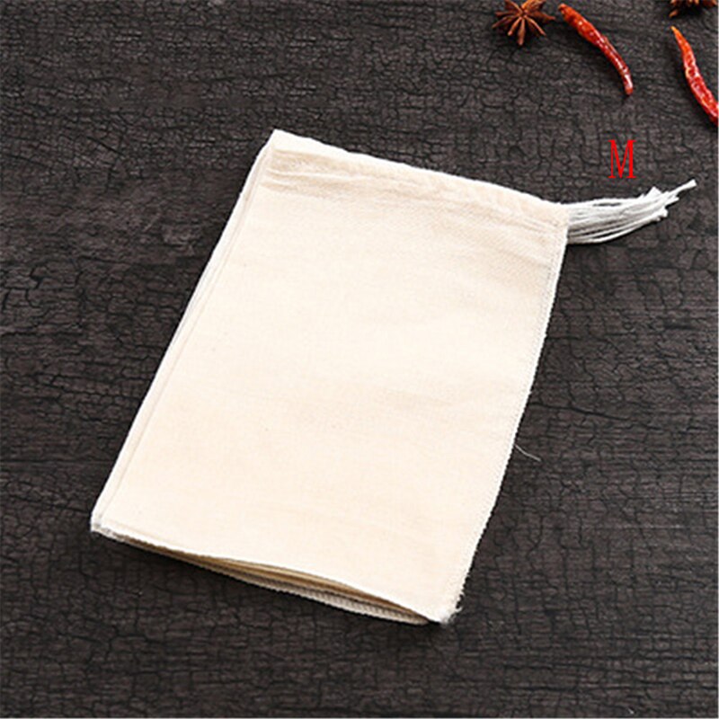 Bolsitas de té de muselina de algodón, bolsas reutilizables con cordón para jabón, té de hierbas, bolsas de filtro vacías para herramienta de cocina, 10 Uds.: M