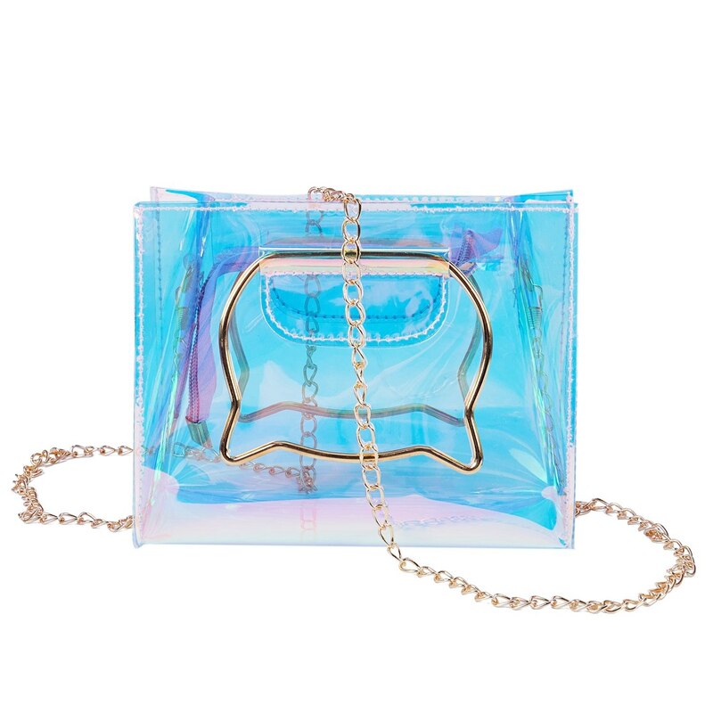 Bolso de hombro con holograma y Asa de gato para mujer, cadena transparente y acrílica, bolso de mano con cadena, bolso de hombro para mujer (plateado)