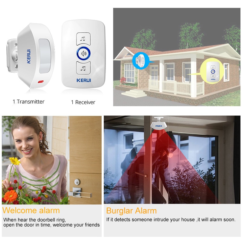 KERUI Home Security Wireless Welcome Emergency Alarm Door Bell 433MHz Entry Door Alert Waterproof Button Doorbell