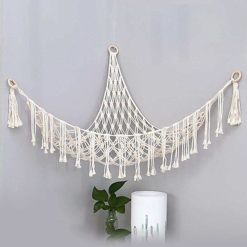 Boho Pluche Speelgoed Hangmat Driehoekige Hangende Geweven Knuffel Opberghouder Organizer Wandtapijtnet