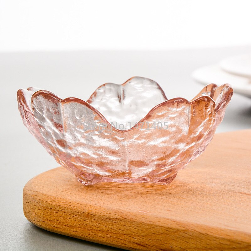 Japanese Sakura Small Plate Transparent Pink Purple Glass Seasoning Plate Hammered Five-petal Plate Rose Bowl Tableware