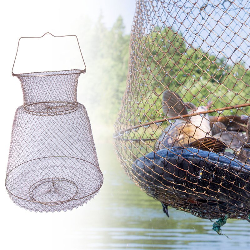 Portable Metal Wire Fishing Net Fish Crabs Squid Shrimp Mesh Cage Cast Net Fishing Trap Network Foldable Fishing Net Tackle