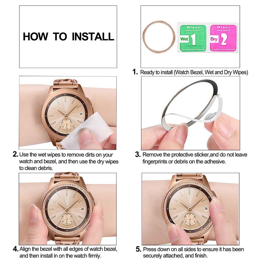 Bisel brillante para Samsung Galaxy Watch 42mm 46mm/ Gear S3 Frontier, anillo de Metal de diamante, cubierta adhesiva, accesorios para reloj, parachoques