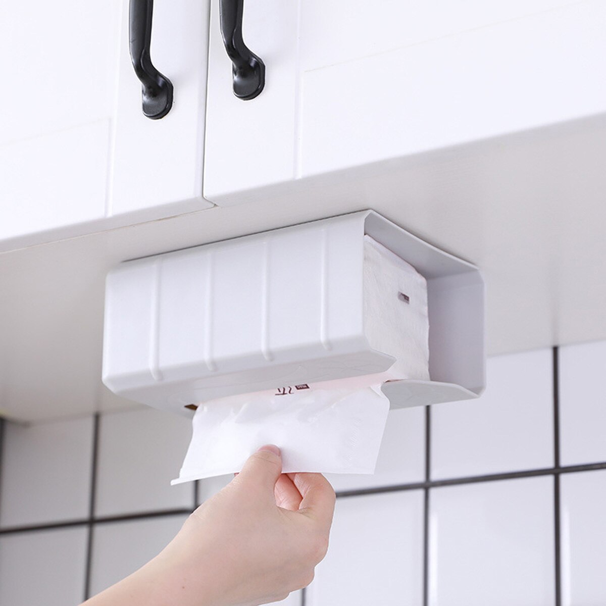 Caja de tejido adhesivo para servilletas, dispensador de bolsas de basura montado en la pared, de plástico, para el hogar
