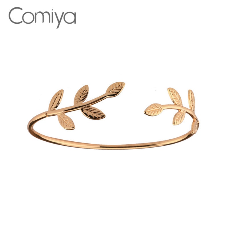 Comiya Gold Color Personality Leaves Open Arm Bracelets & Bangles For Women Popular Marcas Famosas Bangle Jewelry