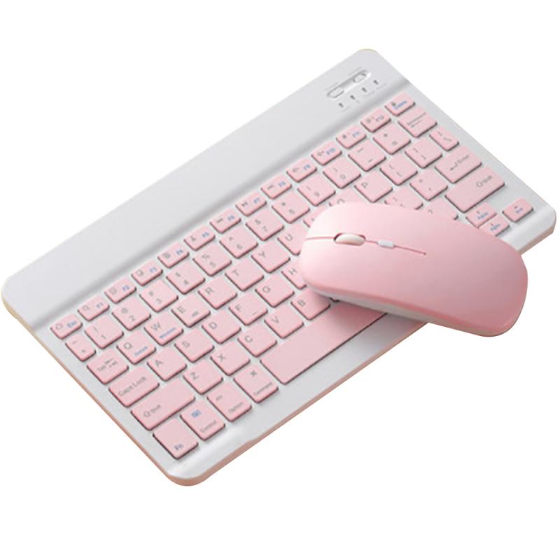 Portable Wireless Bluetooth Keyboard For IPad Samsung Xiaomi Android Tablet Ultra Thin Universal Bluetooth Keyboard Mouse Sets: Pink Sets