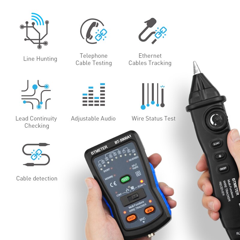 BT-5900A1 Cable Finder Tone Generator Probe Kit Wire Tracker Toner Ethernet LAN Network Cable Tester Telephone Tester