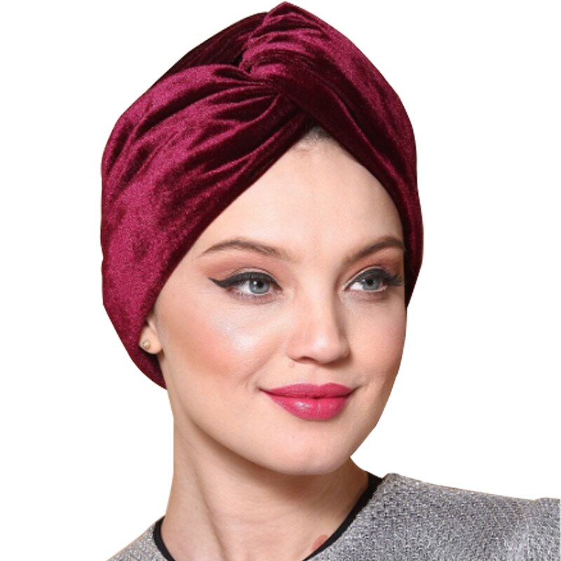 Gorros de terciopelo cálido para mujer, turbante Hijab musulmán para mujer, turbante africano de India, pañuelo para la cabeza, gorros