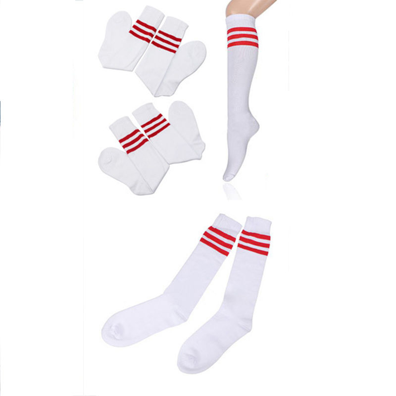 Chaussettes hautes au dessus du genou pour filles et femmes, longues et rayées, Sexy, pom-pom girl,: Red White