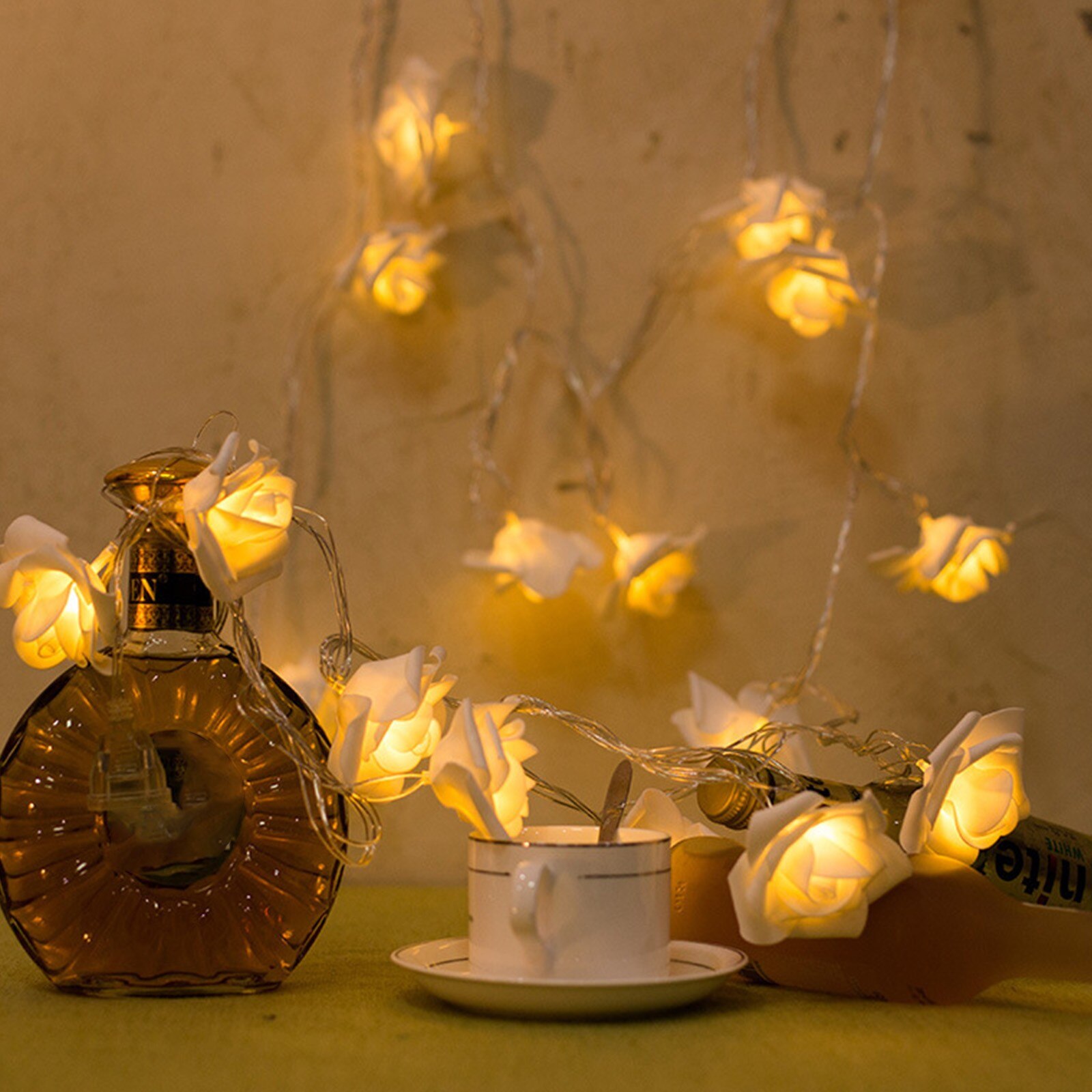 3 Meters 20 Lights Rose Flower LED String Lights Artificial Flower Bouquet Garland For Valentine's Day Wedding Party Decoration