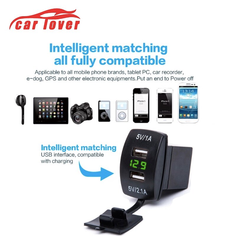 Waterproof 12V-24V Dual USB Plug Car Motorcycle Cigarette Lighter Socket Car Charger LED Digital Voltmeter Meter Electronic