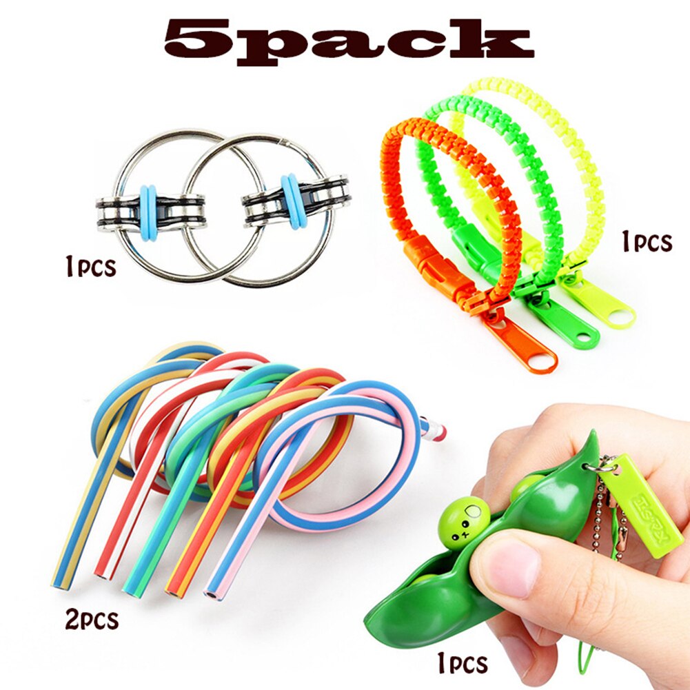 5pcs Zipper Bracelet Squeeze Edamame Bean Chain Stress Relieve Decompression Toy Puzzle Baby Early Educational Toy