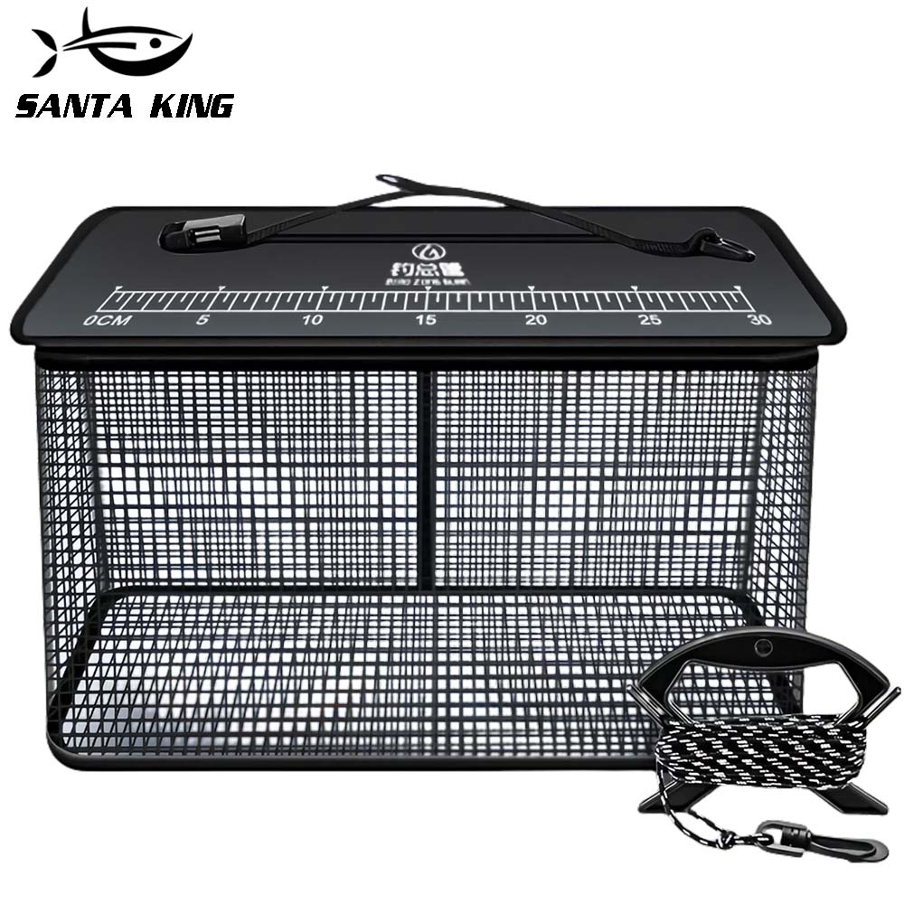 Floating Fishing Basket Collapsible Fishing Net Cage for Live Caught Fish Shrimp Bucket Minnow Trap, 19L/47L，Black/Orange
