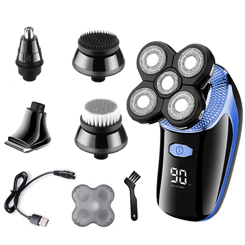 5in1 Men's wet dry use shaver electric razor rechargeable bald head shaving machine face beard hair cleaning shaver