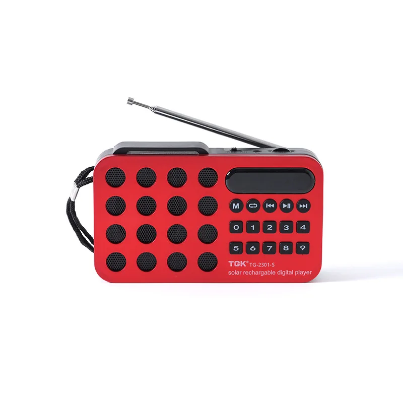 Portable handheld mini FM radio, solar powered charging wireless speaker USB support TF card Bluetooth FM radio receiver