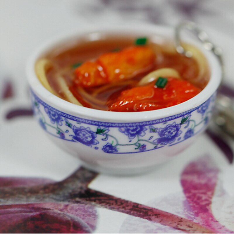 1pc Simulation Food Charms noodle Keychain Chinese Blue And White Porcelain Food Bowl Mini Cell Phone Strap Pendant