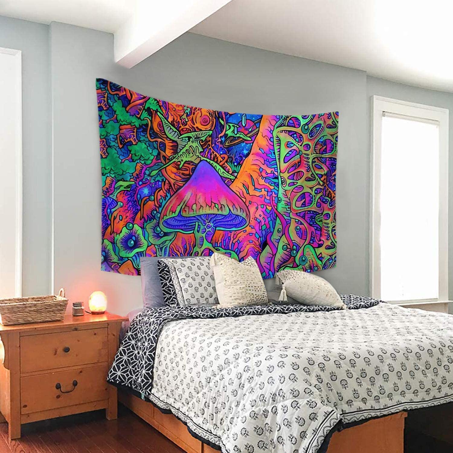 Trippy Psychedelic Mushrooms Hippie Tapestry Hippie Art Large Tie Dye Blanket Wall Hanging For Living Room Bedroom Home Decor