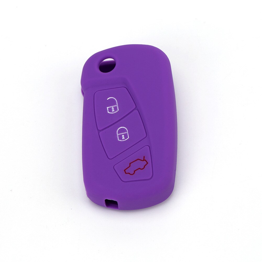 3 Buttons Silicone Car Key Case for Ford KA MK2 Aftermarket Folding Keychain Holder Remote Control Fob Protector Cover: Purple