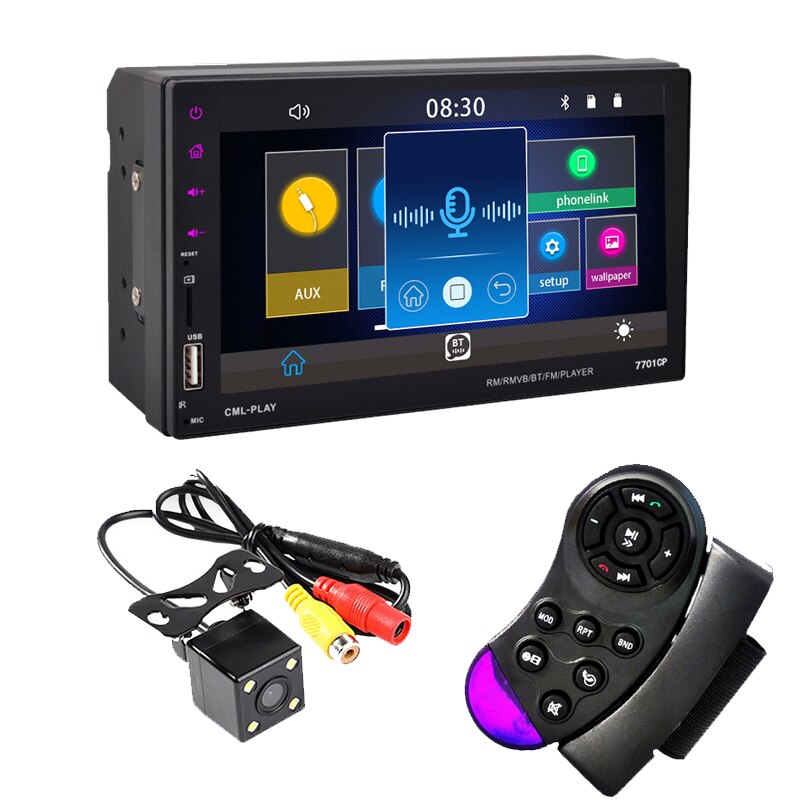 Car Radio MP5 Mirror Link 7” HD Bluetooth AUX IN USB 2din ISO Rear View Camera Remote Control FM Android: with cam and remote