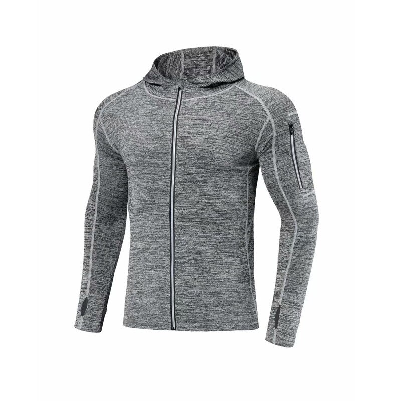 Spalla sinistra tasca Calzamaglia da corsa degli uomini jacket quick-dry abbigliamento a maniche lunghe attrezzature camicia di sport di formazione di basket cappotto: 4XL / Grigio