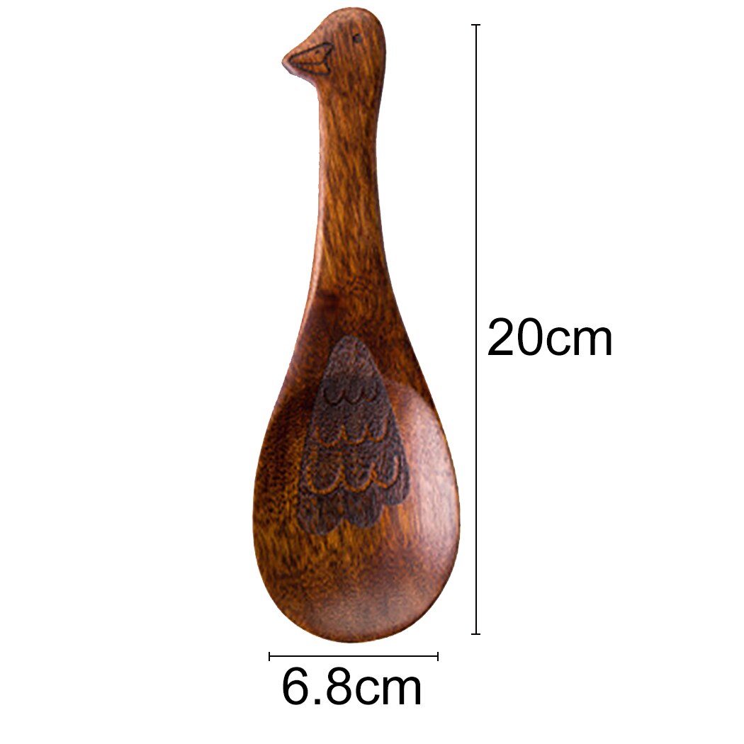 Cuchara de madera para arroz, utensilio de cocina tallado de madera, pato, pescado, arroz, cuchara de paleta, cuchara para sopa, cucharillas antiadherentes: Dark Brown Duck