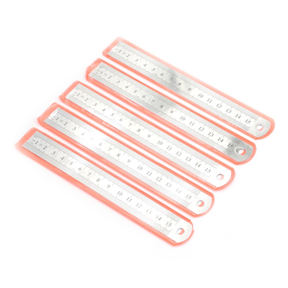 5 unidades de regla recta de Metal de 15cm y 6 pulgadas de acero inoxidable regla recta de precisión de doble cara Material de Oficina de Aprendizaje suministros de dibujo