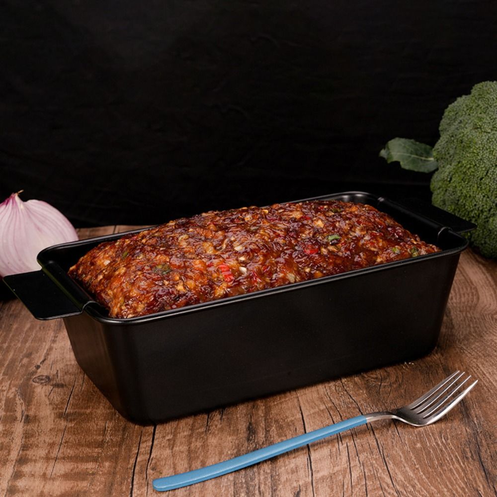 Nonstick kjøttkakepanne karbonstål rektangulær toast stekepanne med avtakbar dreneringsbrett varmebestandig brødform frokost