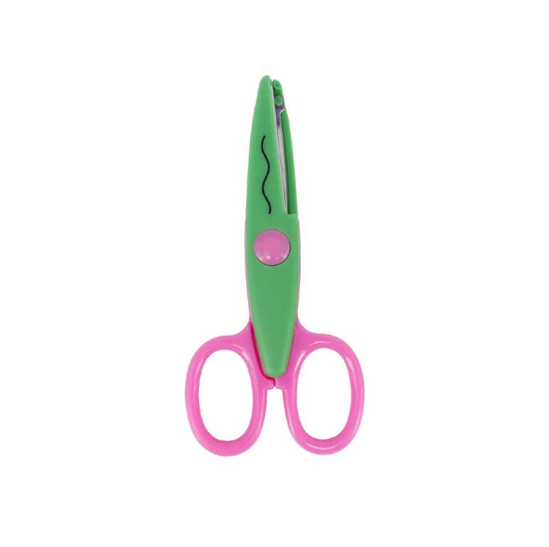 1 Pcs Handmade DIY 6 Patterns Album Lace Scissors Card Photo Pattern Scissors Cartoons Lace Scissors for Children: pink and green