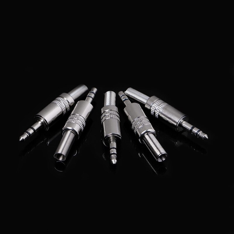 5 stk metal 3.5mm 2 ring 3p stereo jack stik kabel lodde adapter terminal m/fjeder