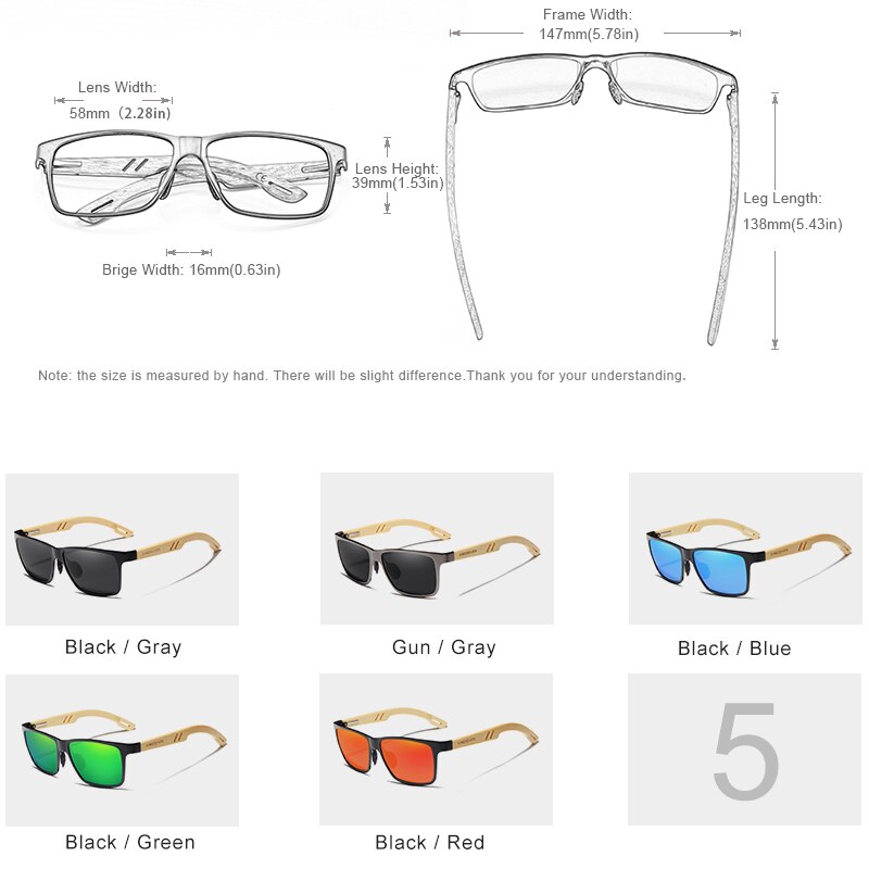 KINGSEVEN Polarized Aluminum+Bamboo Natural Wooden Handmade Sunglasses Men UV400 Eyewear Women Sun Glasses