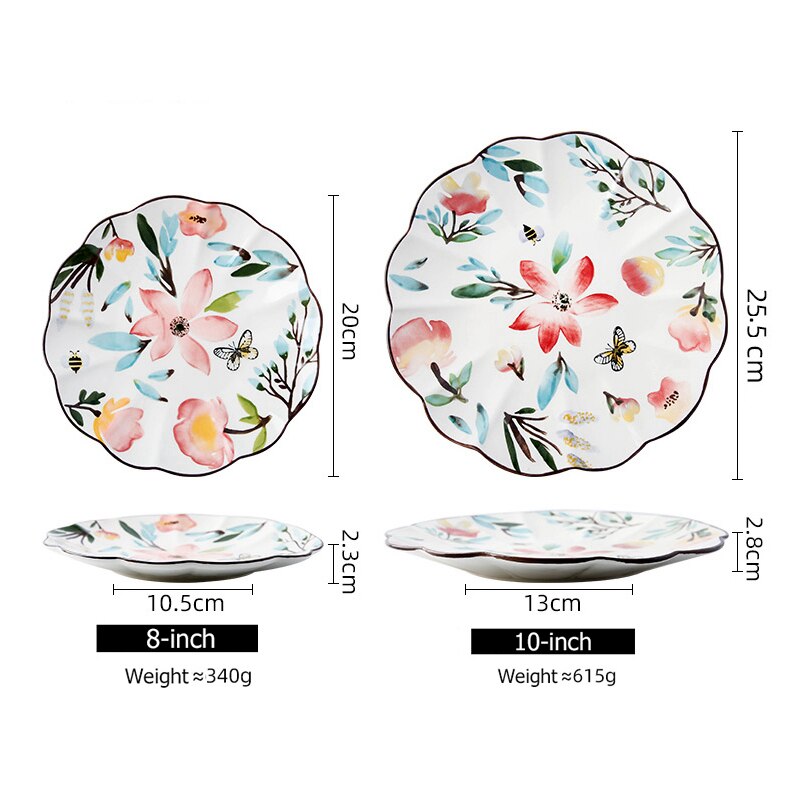 Plato de cerámica con forma de flor para servir, vajilla de Floral PARA CENA, vajilla apta para microondas, plato de postre de 8/10 pulgadas