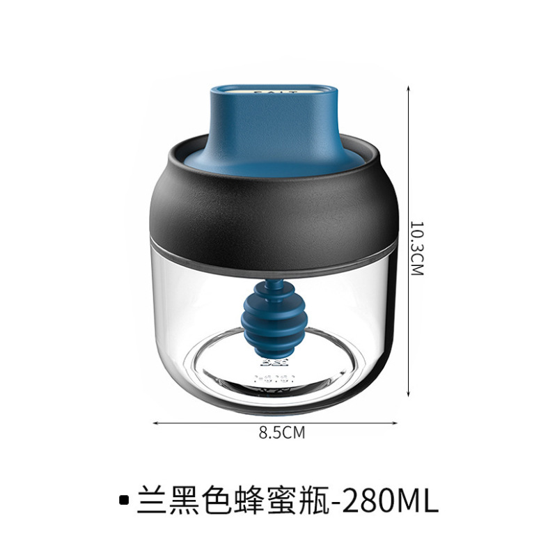 Keuken Glazen Kruiden Flessen Glas Suiker Zout Honing Opslag Jar 280Ml Kruiden Opbergdoos Met Borstel Lepel Deksel Accessoires 1Pc: Blue-honey