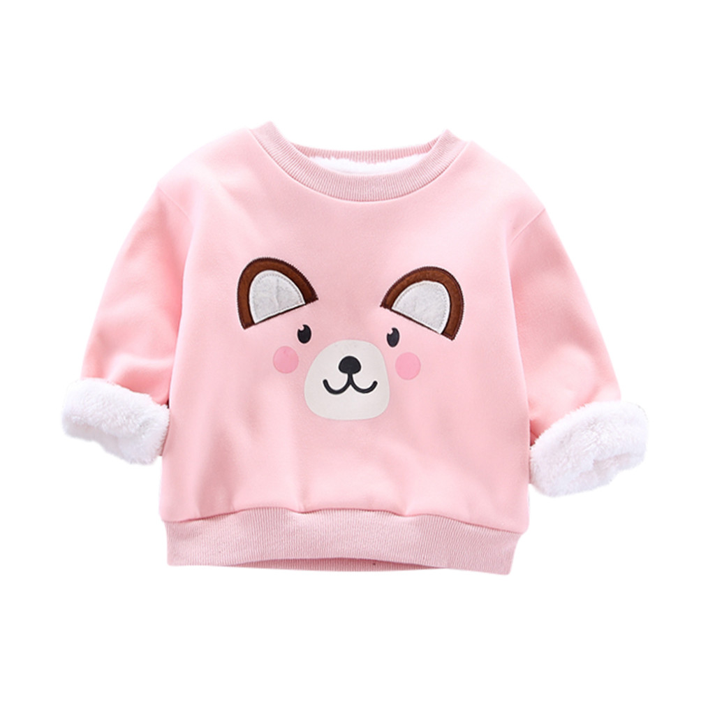 Kids Peuter Baby Jongens Meisjes Warme Dikke Fleece Cartoon Sweatshirt Trui Tops Warme Kleding Winter kinderen Jas Trui: Pink 2 / 4T
