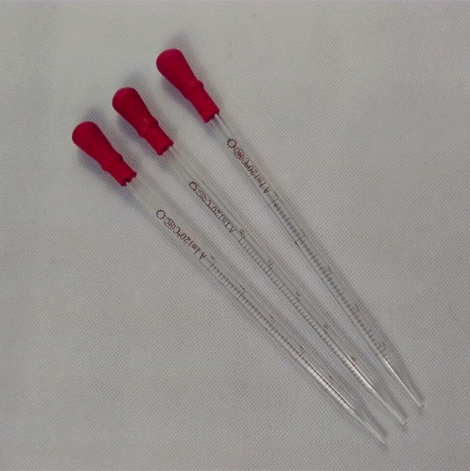 1ML Glass Graduated Dropper Pipettes Transfer Pipette With Red Rubber Suction Bulb Size 7.5x 200mm Vol 1ml 3pcs/lot